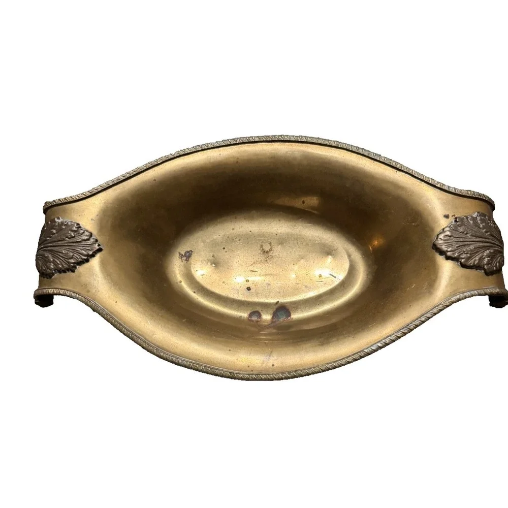 Vintage Mottahedeh Solid Brass Oval Bowl Scallop Shell Handles Regency Style